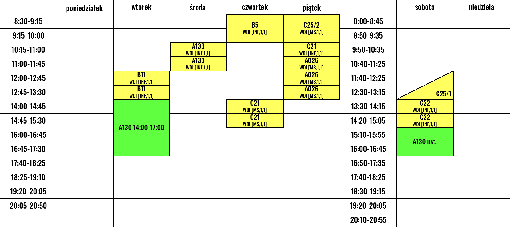Rozkład zajęć nauczyciela: dr inż. Irena Bułatowa