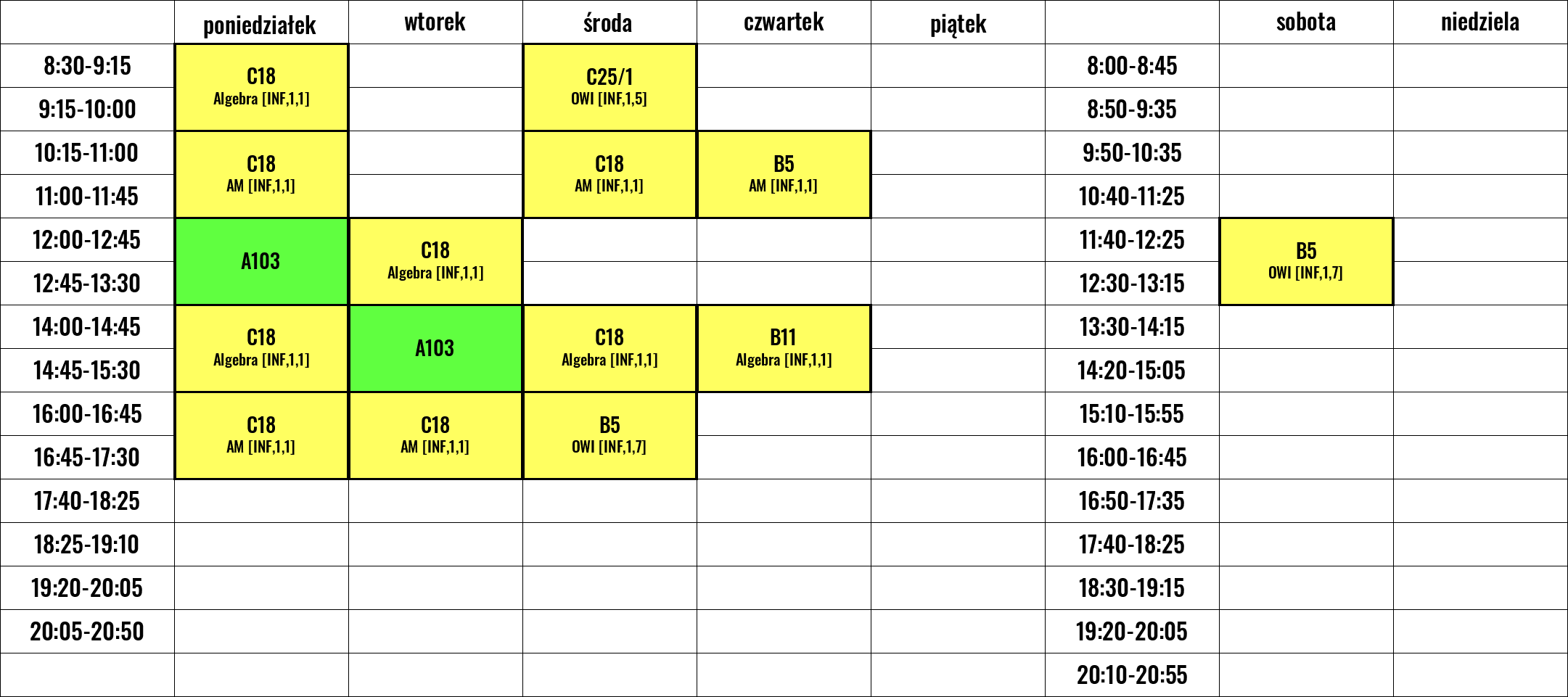 Rozkład zajęć nauczyciela: dr inż. Rajmund Stasiewicz
