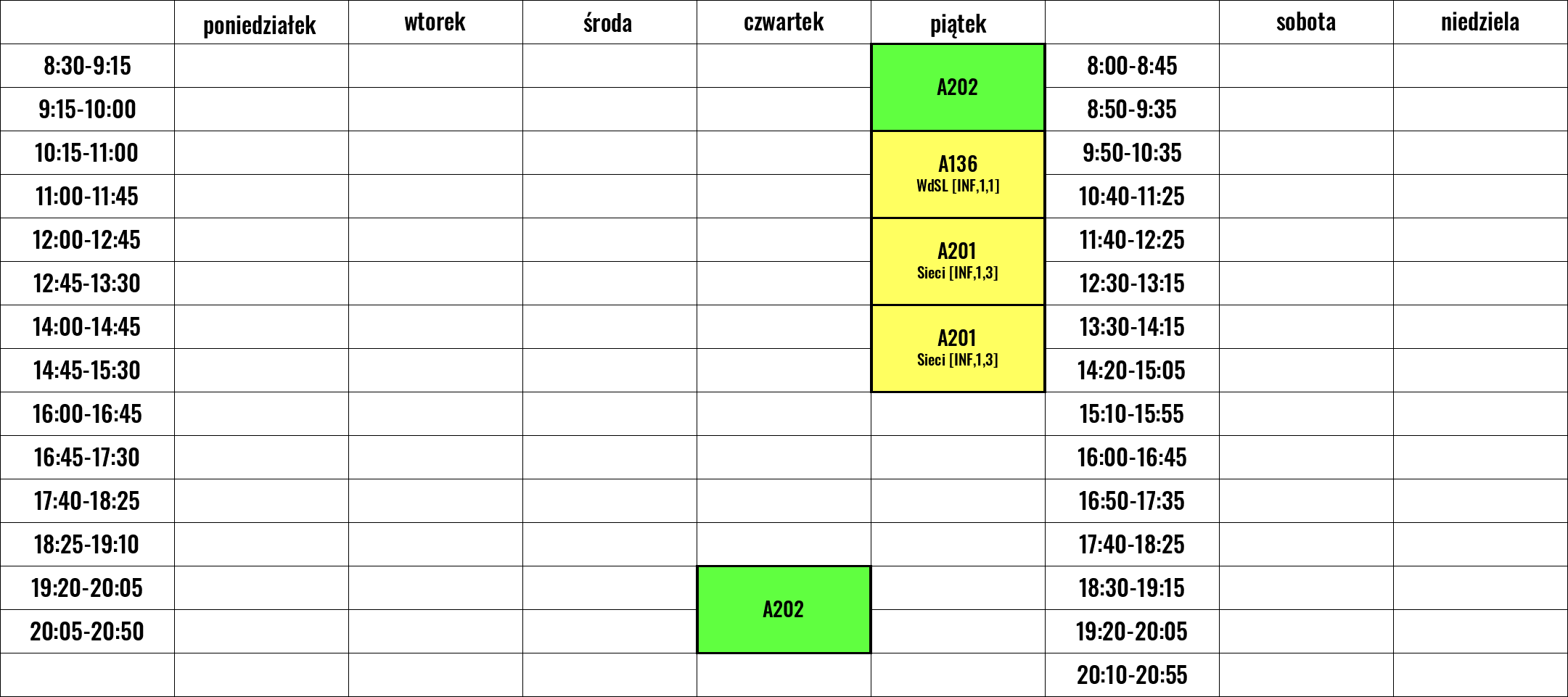 Rozkład zajęć nauczyciela: mgr inż. Patryk Orłowski